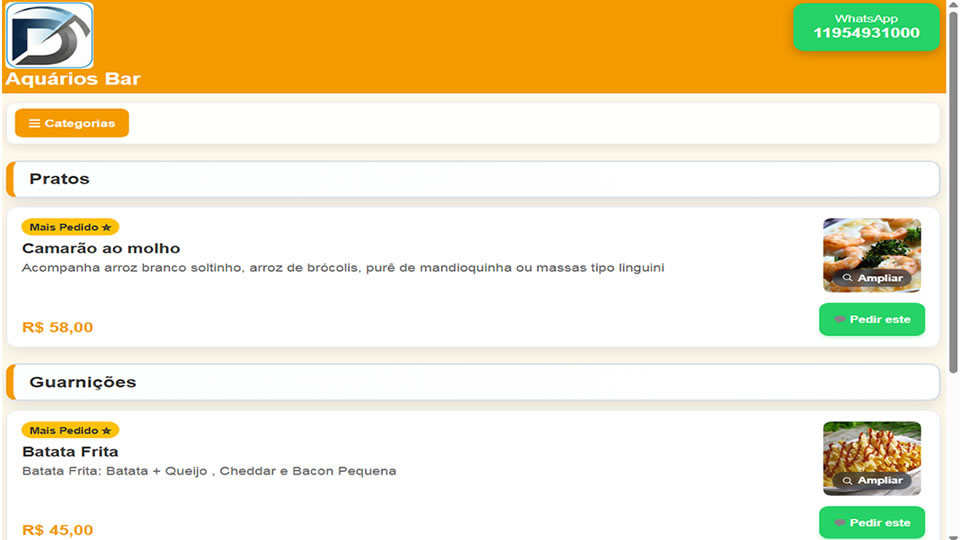 Print do cardápio no celular